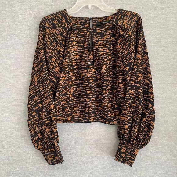 Banana Republic Keyhole Cropped Top Womens Small Bishop Sleeve Exotic Mob Wife - Picture 3 of 12